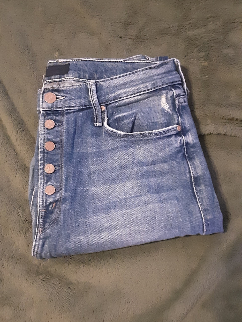Mother New Lt Blue Jeans, Button Fly, Frayed Edge/ Distressed, Raw Hem 29